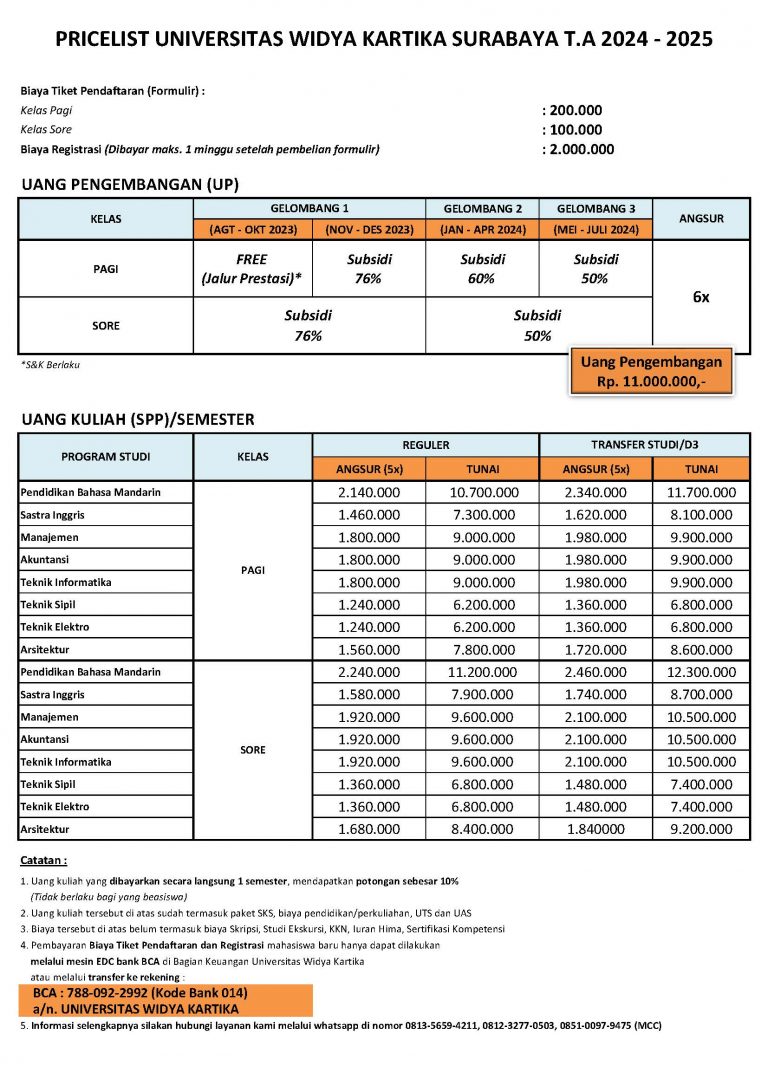 Pricelist 2024-2025 - Pusat Layanan Informasi UWIKA